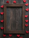 Wooden Frame with Red Hearts Royalty Free Stock Photo
