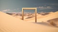 A wooden frame standing alone in the vastness of a desert landscape. Generative ai Royalty Free Stock Photo