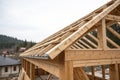 Wooden frame structure of house roof Royalty Free Stock Photo