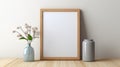 Wooden Frame With Vase: 3d Rendering In Soft Edges And Blurred Details