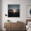 a wooden frame on a white wall with copy space for artwork, photo or print prese...