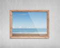 Wooden Frame Window With View Of Sky Sea Beach
