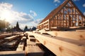 Wooden framed house against the sky a construction project under the open sky, construction and engineering image