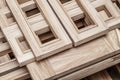 Wooden frames on workbench in carpentry workshop