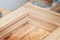 Wooden frames on workbench in carpentry workshop