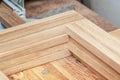 Wooden frames on workbench in carpentry workshop