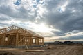 Wooden framing structure at construction site Royalty Free Stock Photo