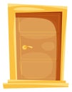 Wooden front door. Cartoon doorstep. Residential doorway