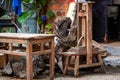 Wooden furniture and farm implements in the countryside Royalty Free Stock Photo