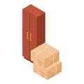 Wooden furniture icon isometric vector. New modern wooden locker and two parcel