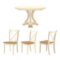 Wooden furniture set for dinning room - classic round table and chairs. Royalty Free Stock Photo