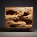 Wooden Dresser With Etched Waves: Photorealistic Renderings And Nature-inspired Design