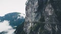 Wooden gallery road by cliff on top of Wugong Mountain in Jiangxi, China