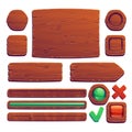 Wooden game buttons, cartoon game wood interface