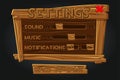 Wooden game graphic user interface, settings window.