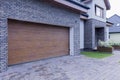 Wooden garage door of detached house Royalty Free Stock Photo