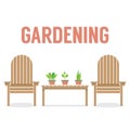 Wooden Garden Chairs And Pot Plant On Table Royalty Free Stock Photo