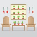 Wooden Garden Chairs And Pot Plants Royalty Free Stock Photo