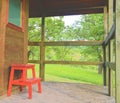 Wooden garden shed in a beautiful rural orchard. Close-up Royalty Free Stock Photo