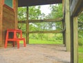 Wooden garden shed in a beautiful rural orchard. Close-up Royalty Free Stock Photo