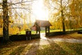 Wooden gate illuminated by the sun, Norway Royalty Free Stock Photo