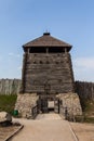 Wooden gate in the national reserve `Zaporizhzhia Sich` on the island of Khortytsia in Zaporizhzhia. Ukraine Royalty Free Stock Photo