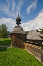 Wooden gate in open air musem near Bardejovske kupele spa resort during summer