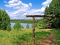 Wooden gates and walkway near lake Svetloyar