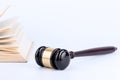 Wooden gavel and books in background. Law and justice concept Royalty Free Stock Photo