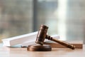 Wooden gavel and books on table indoors Royalty Free Stock Photo