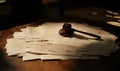 Wooden gavel on documents, legal proceeding Royalty Free Stock Photo
