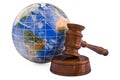 Wooden Gavel with Earth Globe, 3D rendering Royalty Free Stock Photo