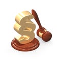 Wooden gavel and golden paragraph isolated over white