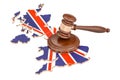 Wooden Gavel on map of United Kingdom, 3D rendering Royalty Free Stock Photo