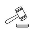 Wooden Gavel Outline Flat Icon on White