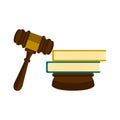 Wooden gavel with a pair of books icon