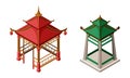 Wooden Gazebo in Oriental Style as Asian Architecture Isometric Vector Set Royalty Free Stock Photo