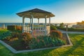 Wooden gazebo on a seashore at sunset, beautiful California