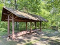 Wooden gazebo for vacationing cyclists. Bicycle parking Gazebo