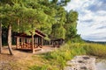 Wooden gazebos on White Lake shore, Ukraine