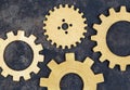 Wooden gears on rusty metal background Royalty Free Stock Photo