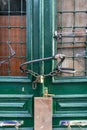 Wooden Geeek Tavern door closed with a padlock during the covid 19 lockdown in Athens, Greece Royalty Free Stock Photo