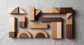 Wooden geometric blocks arranged on a Royalty Free Stock Photo