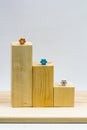 Wooden geometrical pieces with paper flowers