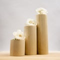 Wooden geometrical pieces with white roses
