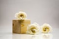 Wooden geometrical pieces with white roses