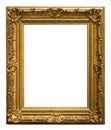 Wooden gilded vintage picture frame on white background