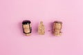 Wooden girl and boy characters from champagne corks and muselets with toy figure bottle