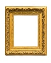 Wooden golden colored picture frame on white background Royalty Free Stock Photo