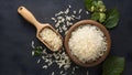 Wooden Grain Scoop with White Rice Organic Food Presentation